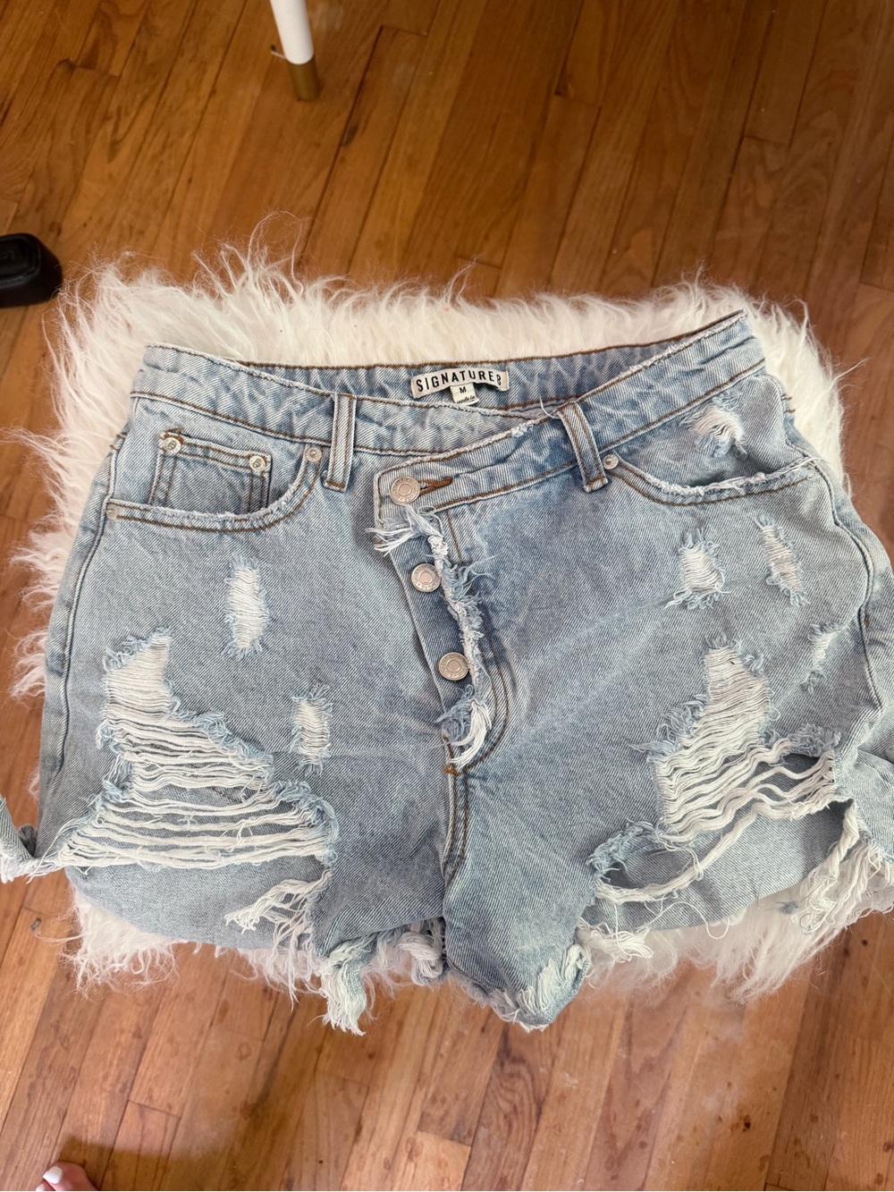 Signature Light Wash Distressed Denim Cutoff Shorts